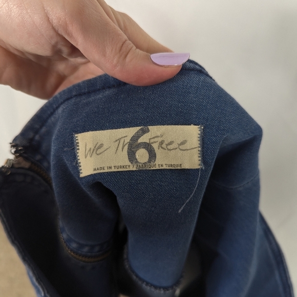 Free People Highlands Denim Jean Raw Edge Flared Mini Skirt - Picture 7 of 8